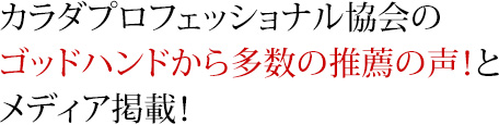 カラダプロフェッショナル協会のゴッドハンドから多数の推薦の声!とメディア掲載!